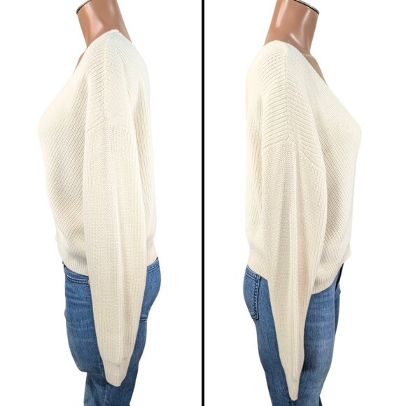 SOLDlulu's XS Cream Cropped Cableknit V-Neck Long Sleeve 'Feel It Still' Sweater - Picture 3 of 8